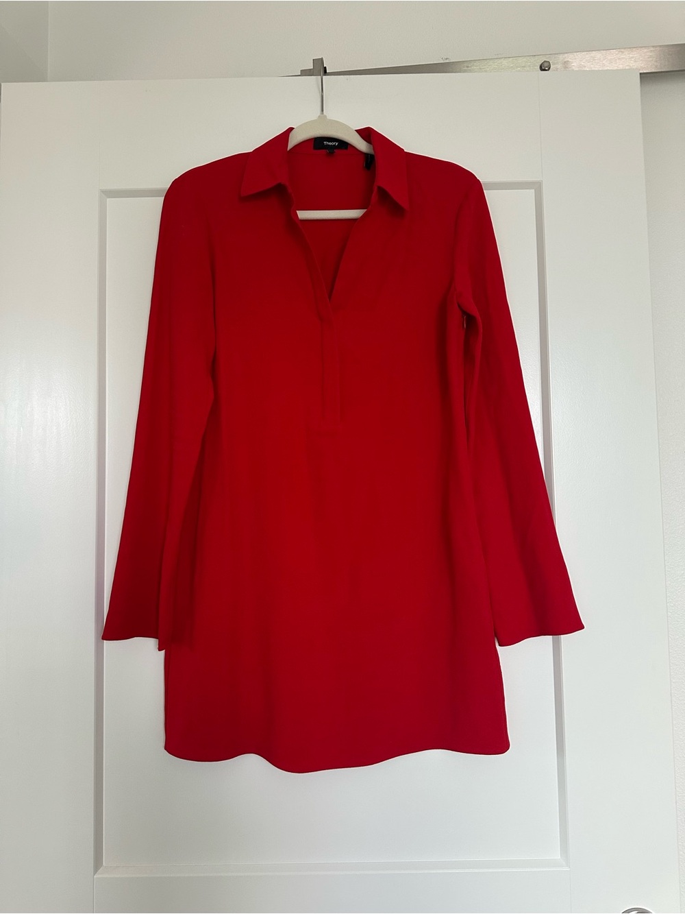Theory Red Long-Sleeve Tunic Dress